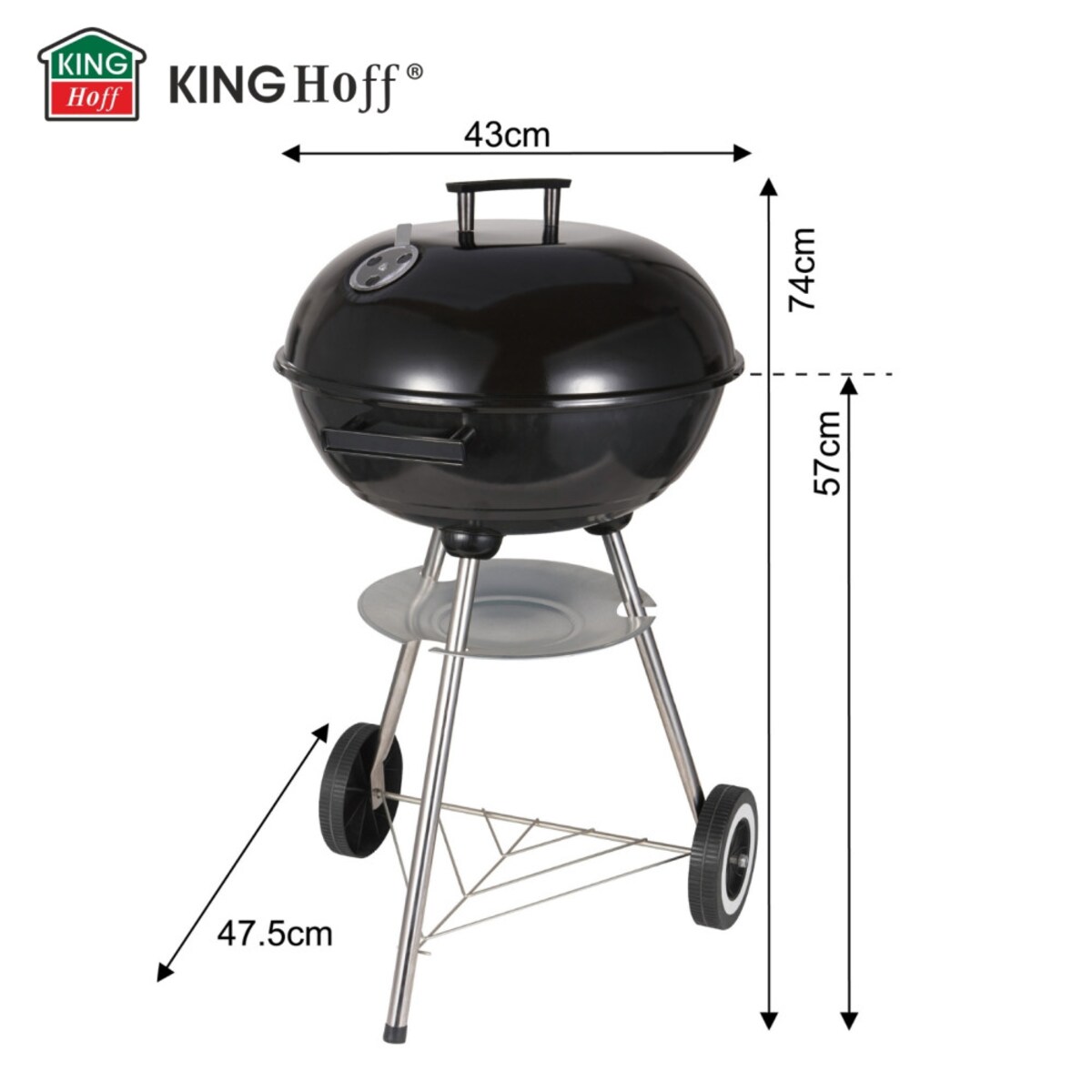 Grill węglowy ogrodowy, z pokrywą, na kółkach, KINGHOFF