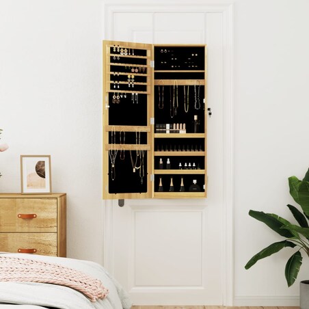 vidaXL Wisząca szafka na biżuterię, z lustrem, 37,5x10x106 cm