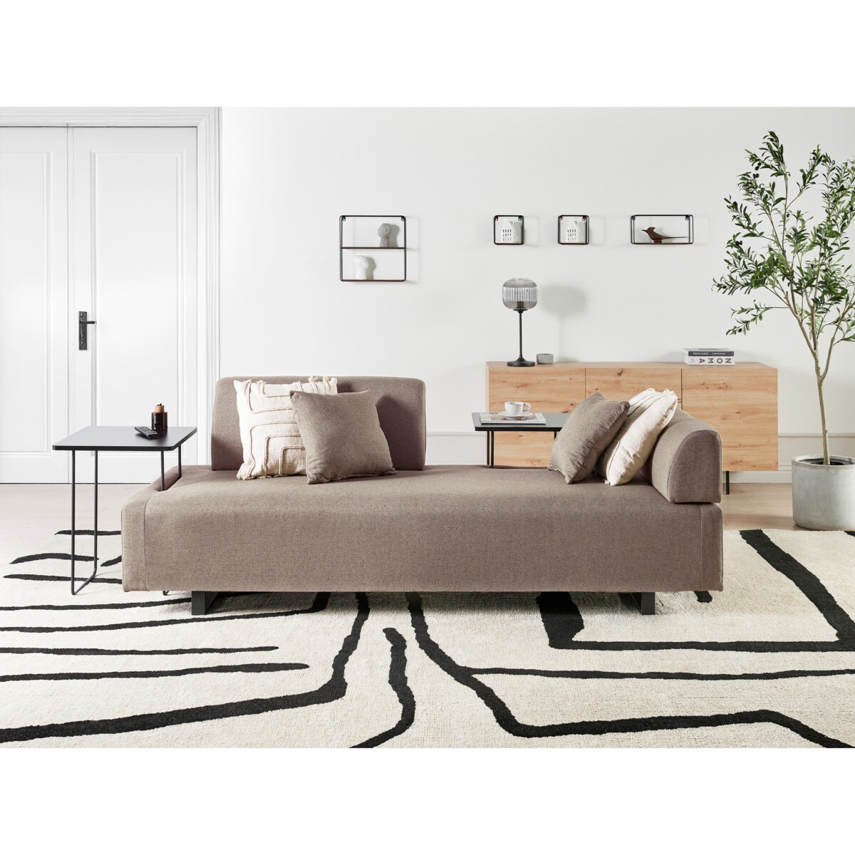 Sofa ze stolikami brązowa SOKNA