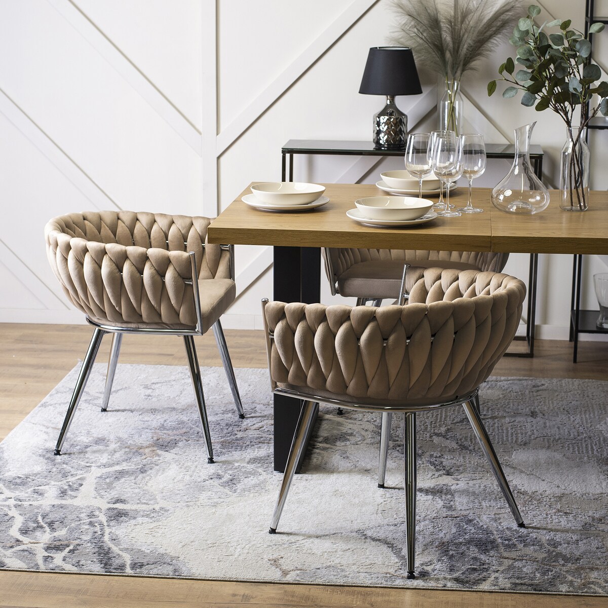 Krzesło Tapicerowane Plecionka Toaletki Loft SIENA Beżowe