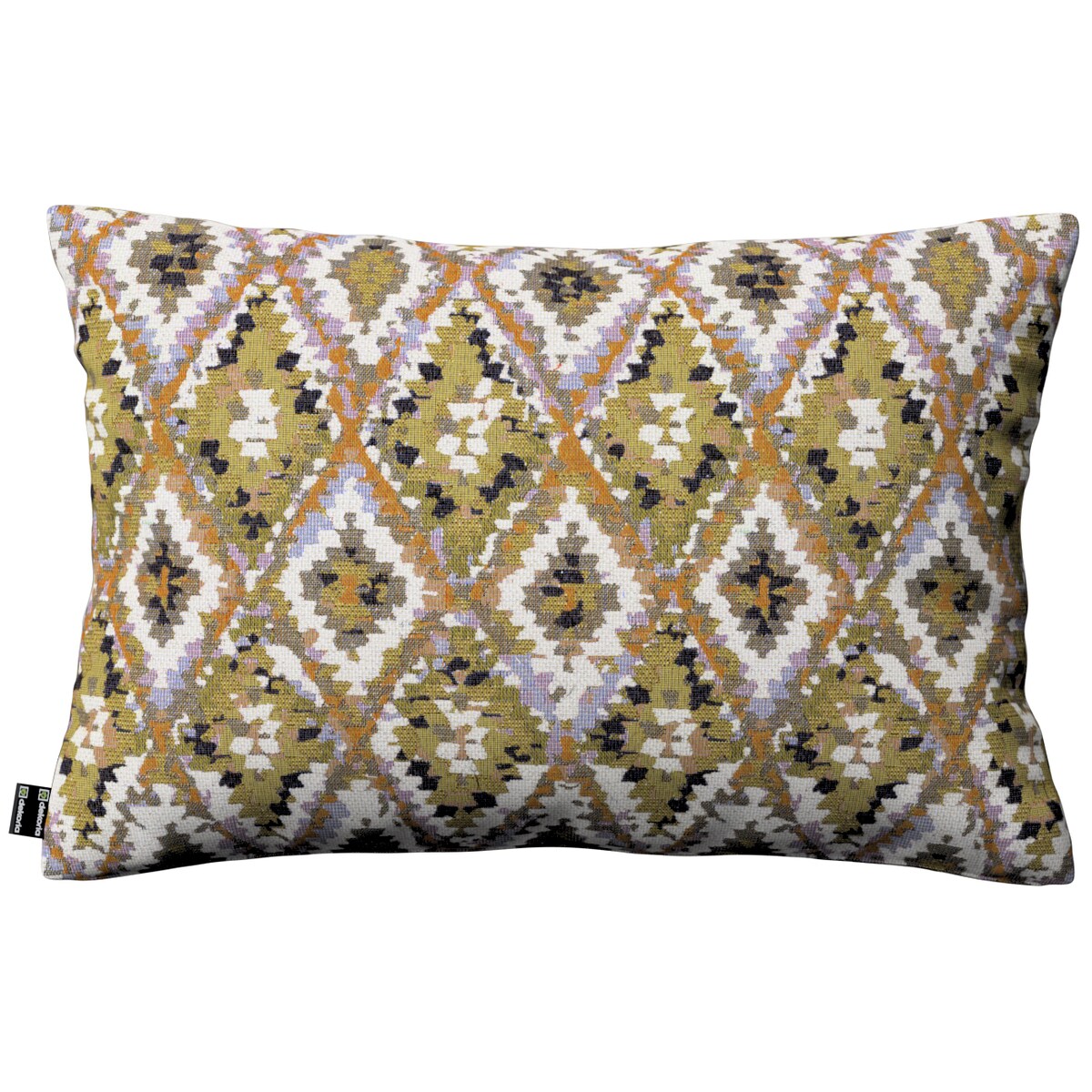 Poszewka Kinga na poduszkę prostokątną 47x28 kremowe wzory azteckie na oliwkowym tle