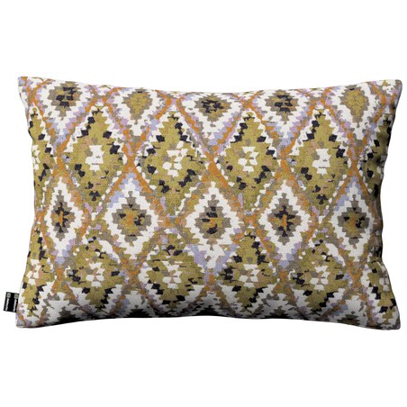 Poszewka Kinga na poduszkę prostokątną 47x28 kremowe wzory azteckie na oliwkowym tle