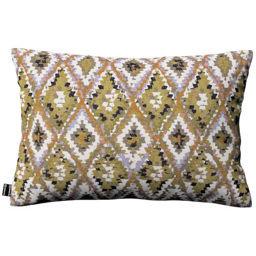 Poszewka Kinga na poduszkę prostokątną 47x28 kremowe wzory azteckie na oliwkowym tle