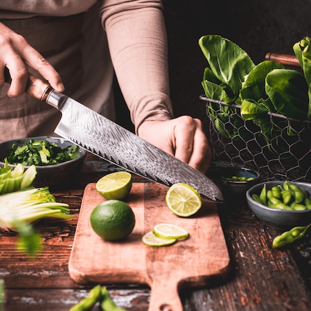 Japoński nóż szefa kuchni Koufuku w pudełku prezentowym Stal damasceńska AUS-10 Profesjonalny nóż