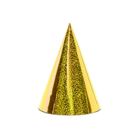 Czapeczki holograficzne, złoty, 16cm (1 op. / 6 szt.)