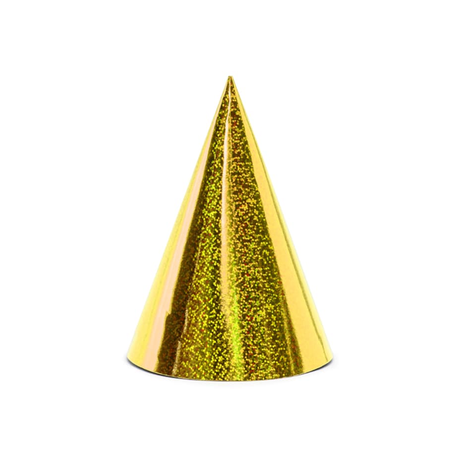Czapeczki holograficzne, złoty, 16cm (1 op. / 6 szt.)
