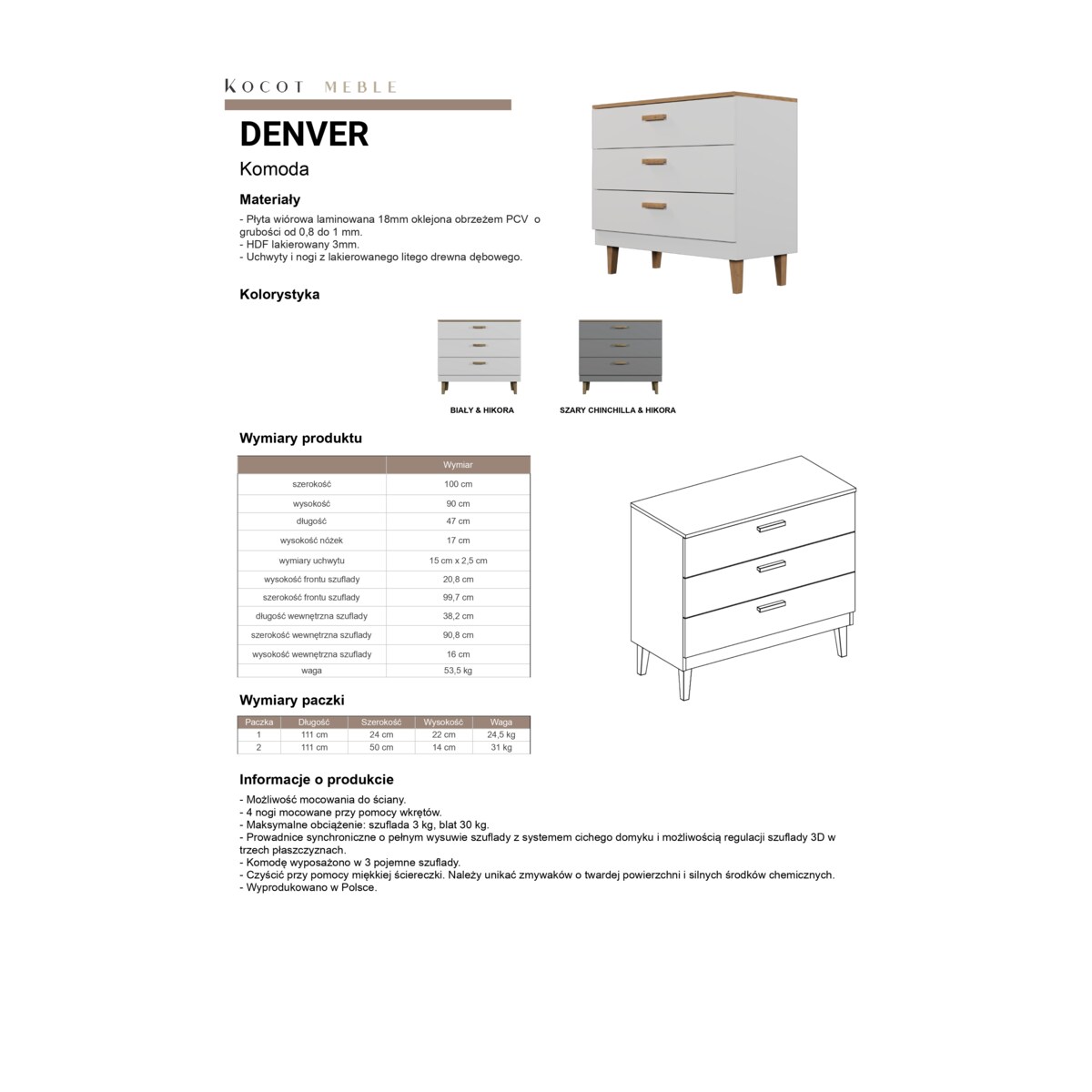 Komoda Denver szary chinchilla & hikora
