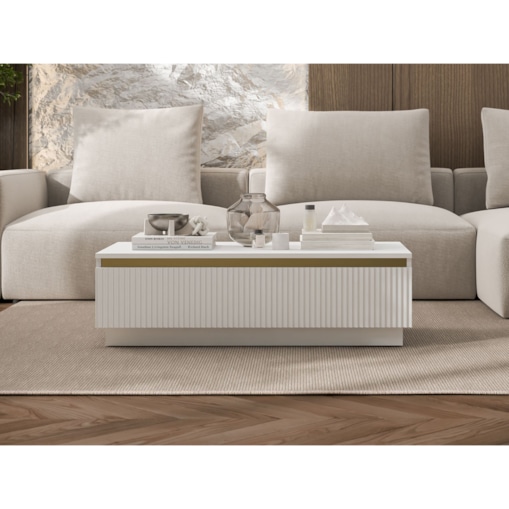 Nowoczesny Stolik kawowy Glamour prostokątny elegancka ława Biały Mat 109 cm