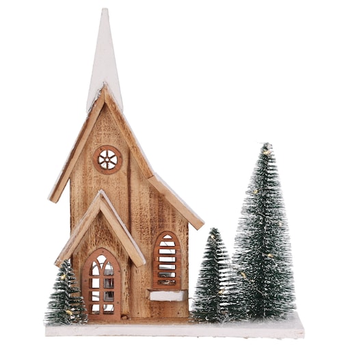 Figurka z drewna jodłowego z LED Dom, 34 cm