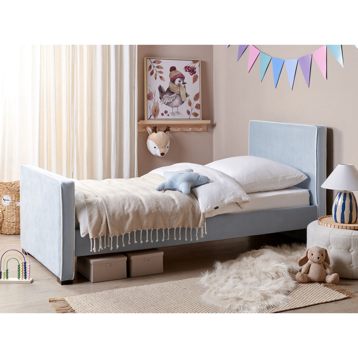 Łóżko welurowe 90 x 200 cm niebieskie TEENIE