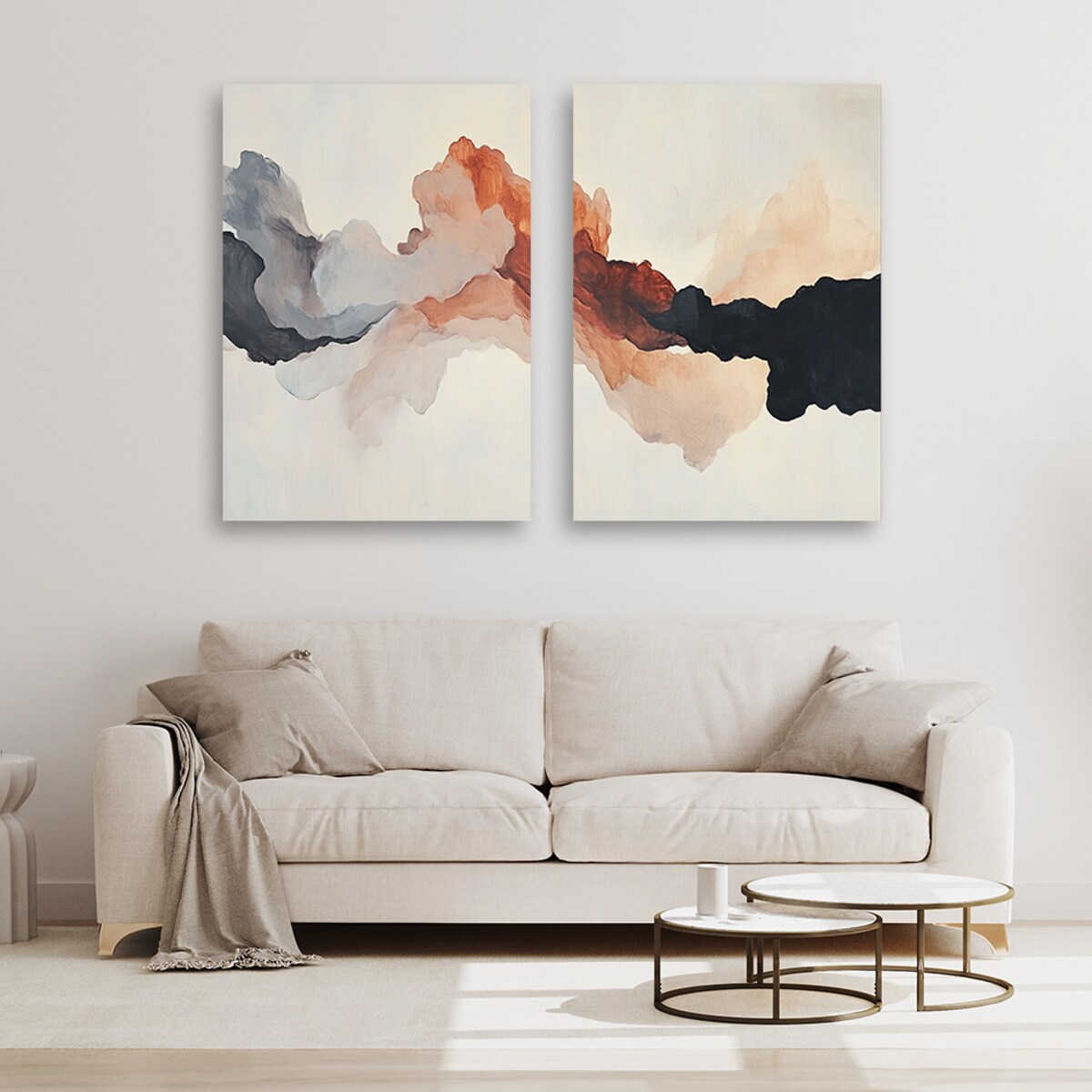 Duże Obrazy 2 sztuki sety do salonu sypialni biura loftu spa Beżowe plamy akwarela abstrakcja 160x120 (2x80x120)