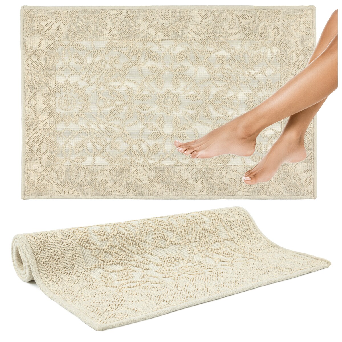 Dywanik łazienkowy Lino 50x80 cm bawełniany ornament beżowy szt