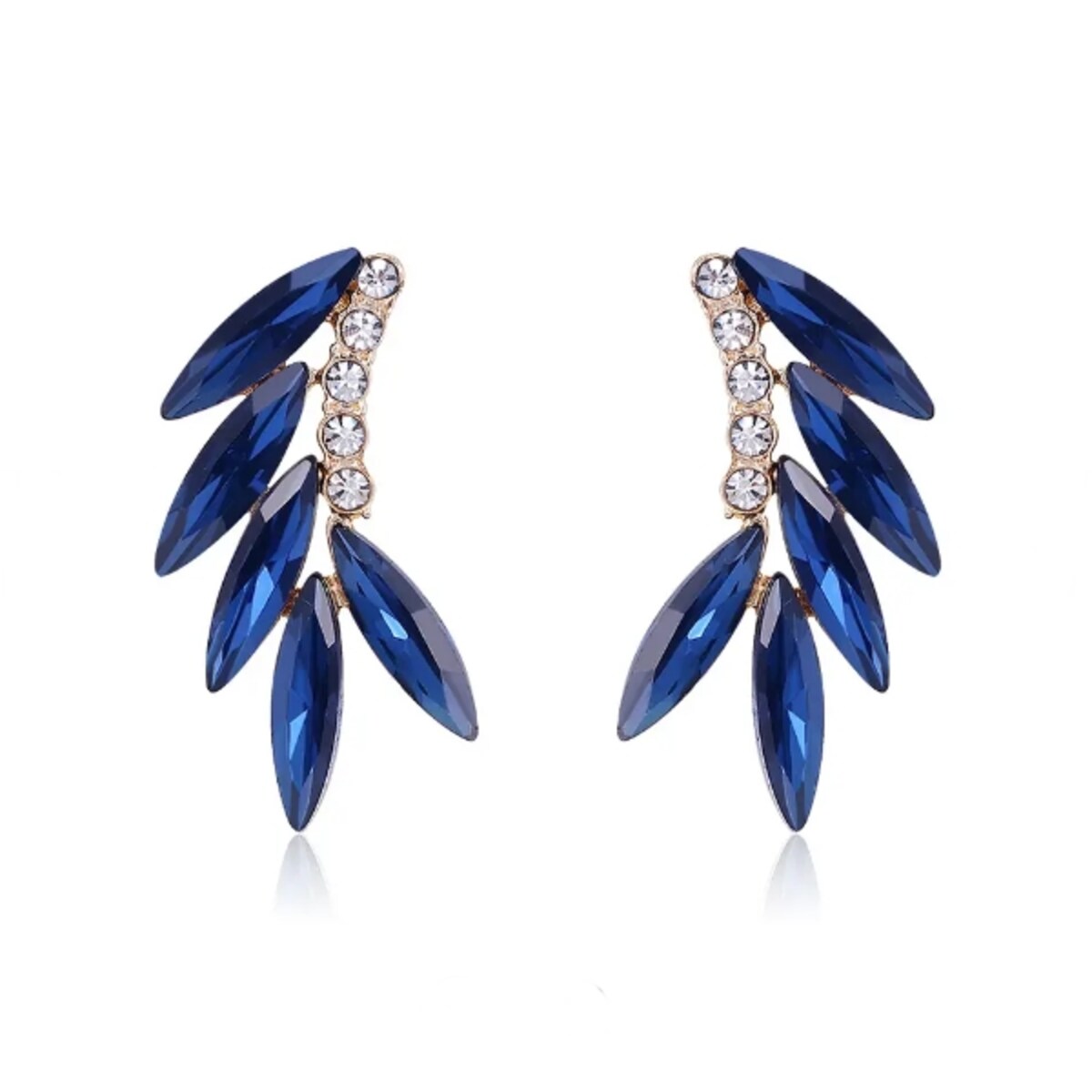 Kolczyki niebieskie złote skrzydła wings na wesele