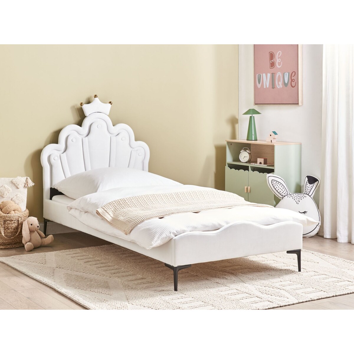 Łóżko Welur RUBIAN 90 x 200 cm Z LED Biały