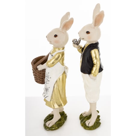 Dekoracja - para królików 26x7x5 i 24,5x9x8 cm FRODO-2 z pustym koszem króliczki