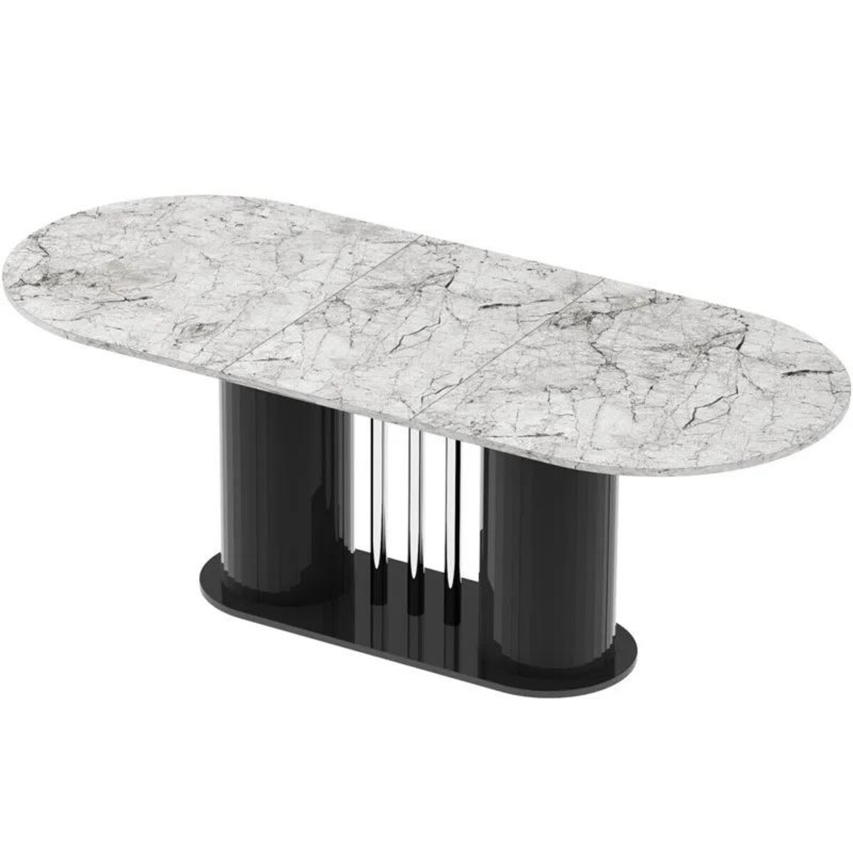 Stół rozkładany CESARO 160(208)x89 biały marmur venatino/czarny połysk