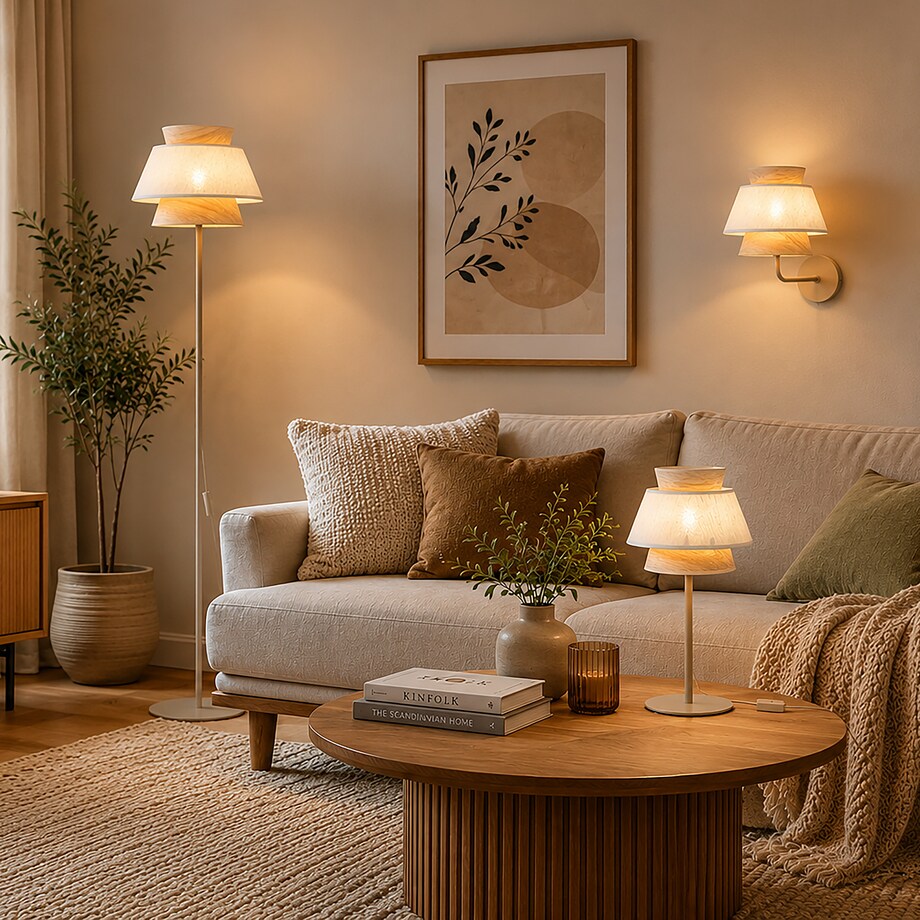 Lampa Stojaca Tk Lighting Kalum Len Fornir 1Xe27 Skandynawski, Boho, Japandi