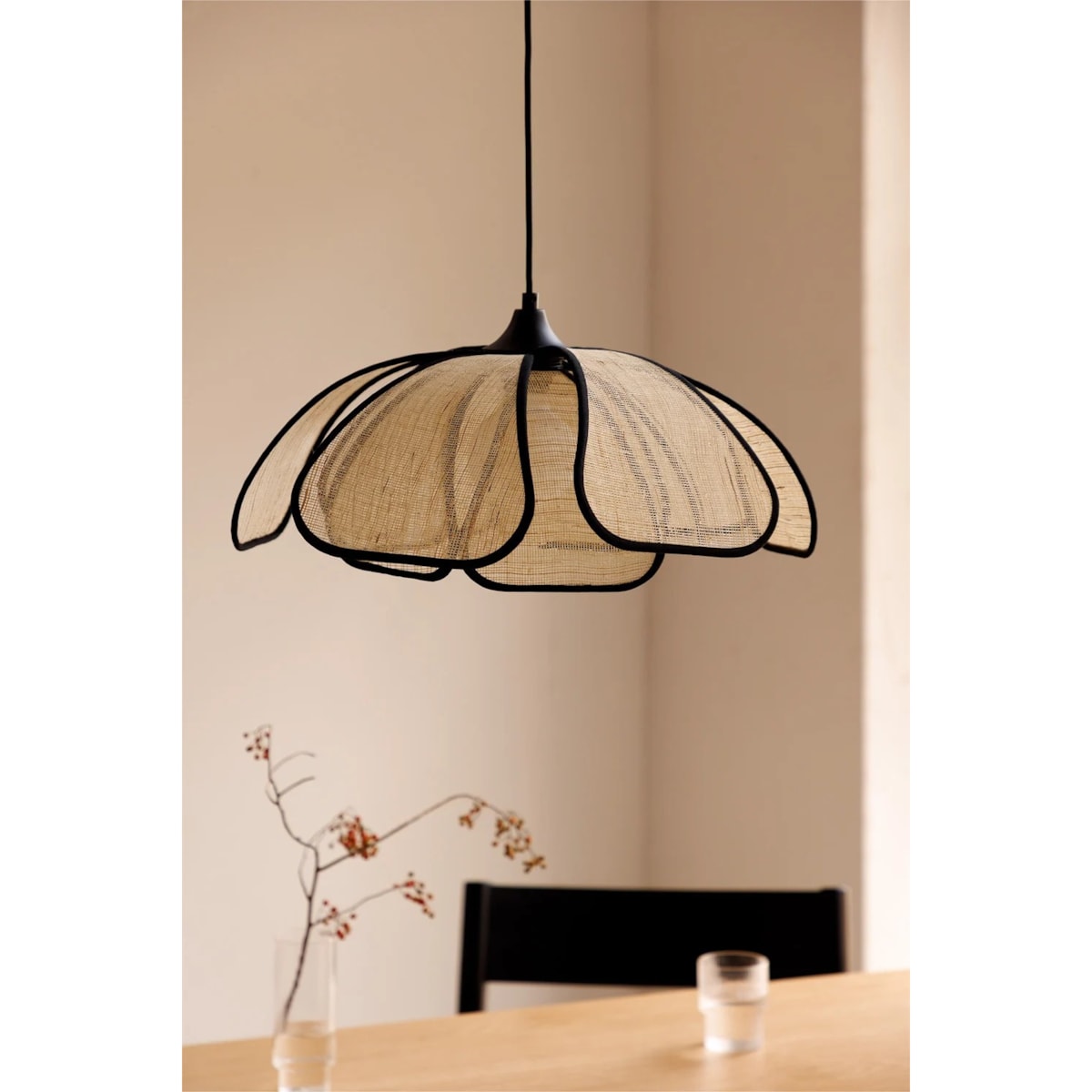 Lampa wisząca z lnu i bawełny, kremowo-czarna, Vidson Ø50 cm