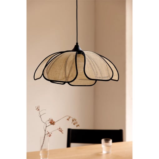 Lampa wisząca z lnu i bawełny, kremowo-czarna, Vidson Ø50 cm