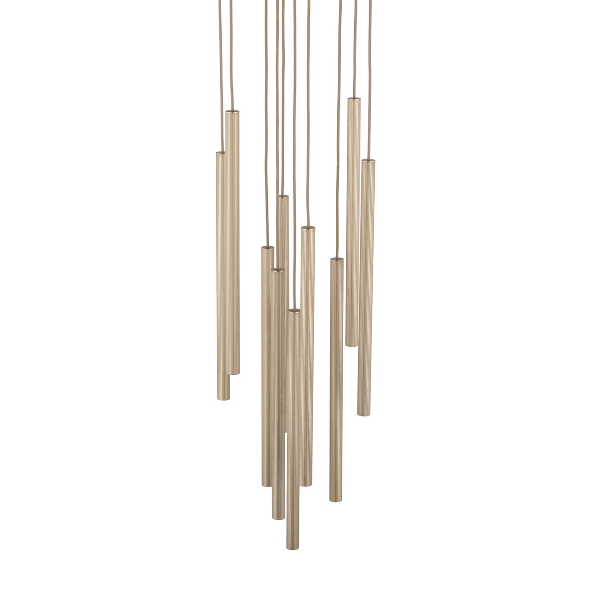 Lampa Wisząca Tk Lighting Ferro Na Kole Beżowa Szampański Ryflowana Tytan Metalowa Tuba Sopel Rurka 10X G9