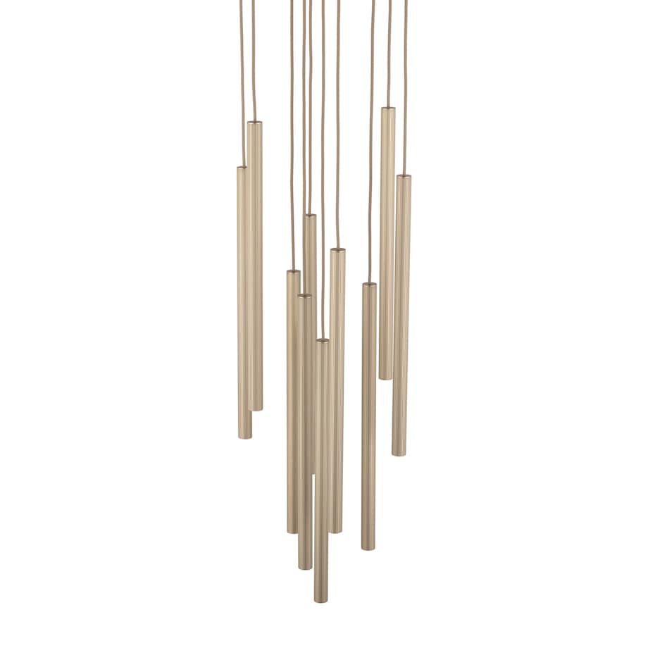 Lampa Wisząca Tk Lighting Ferro Na Kole Beżowa Szampański Ryflowana Tytan Metalowa Tuba Sopel Rurka 10X G9