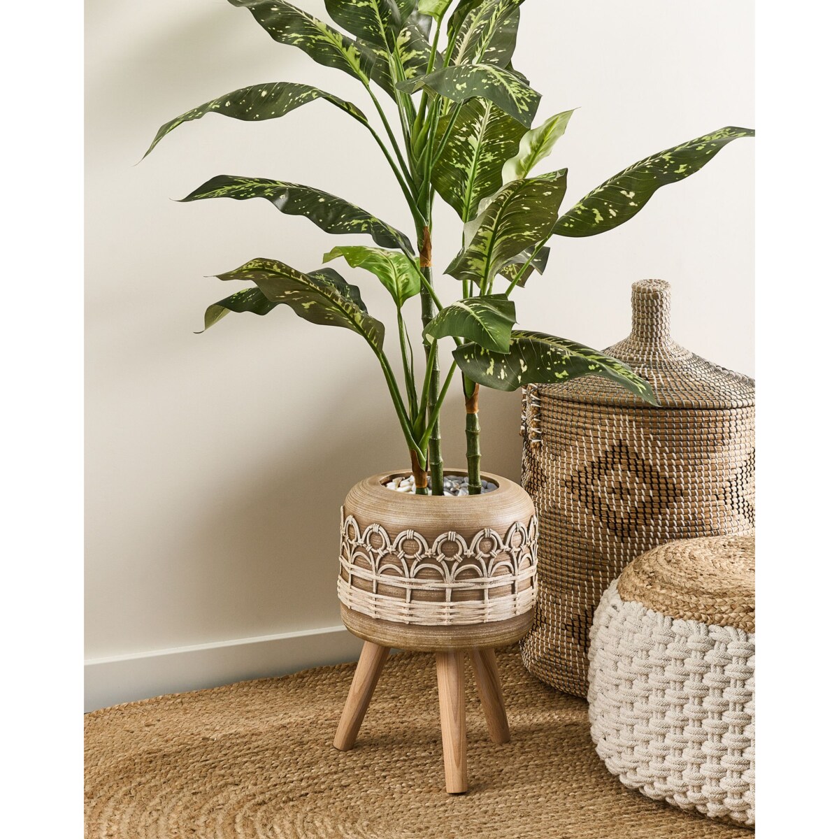 Doniczka na stojaku 27 x 27 x 42 cm jasnobrązowa CYRTOMIUM