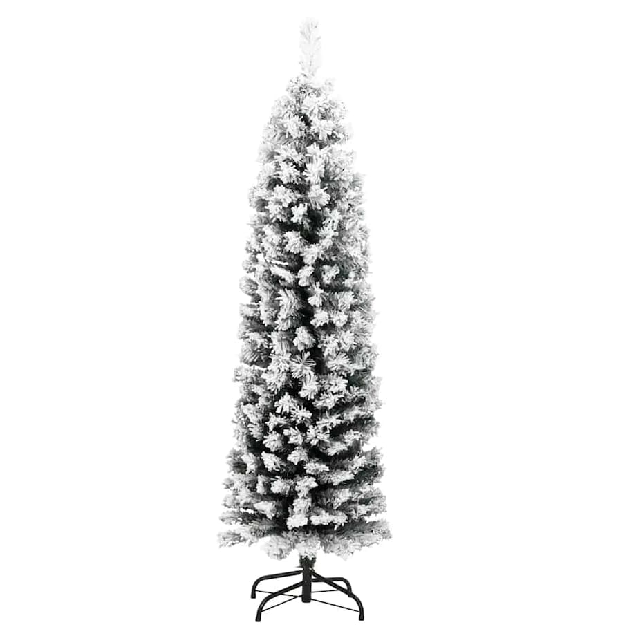 vidaXL Smukła sztuczna choinka pokryta śniegiem, zielona, 150 cm, PVC