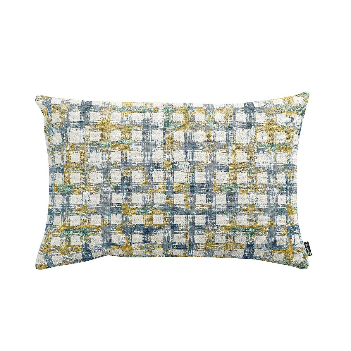 Poszewka Kinga na poduszkę prostokątną 60x40 niebiesko-żółta krata na kremowym tle