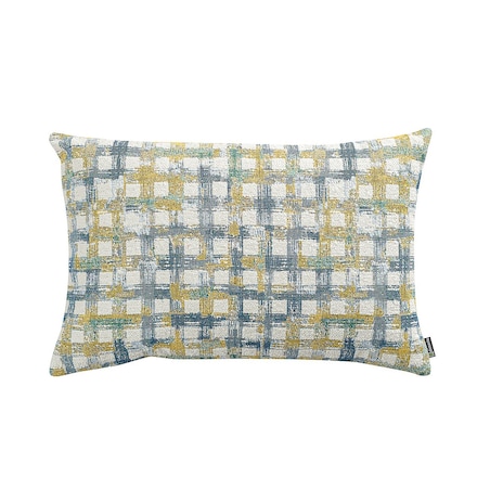 Poszewka Kinga na poduszkę prostokątną 60x40 niebiesko-żółta krata na kremowym tle