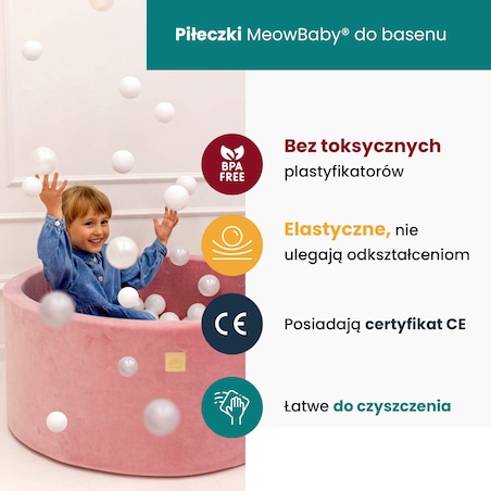 MeowBaby® Velvet Jasnoszary Okrągły Suchy Basen 90x30cm dla Dziecka, piłki: Biały/Szary/Mięta