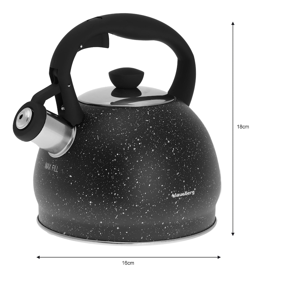 Czajnik stalowy z gwizdkiem 2L indukcja gaz czarny marmurek KLAUSBERG