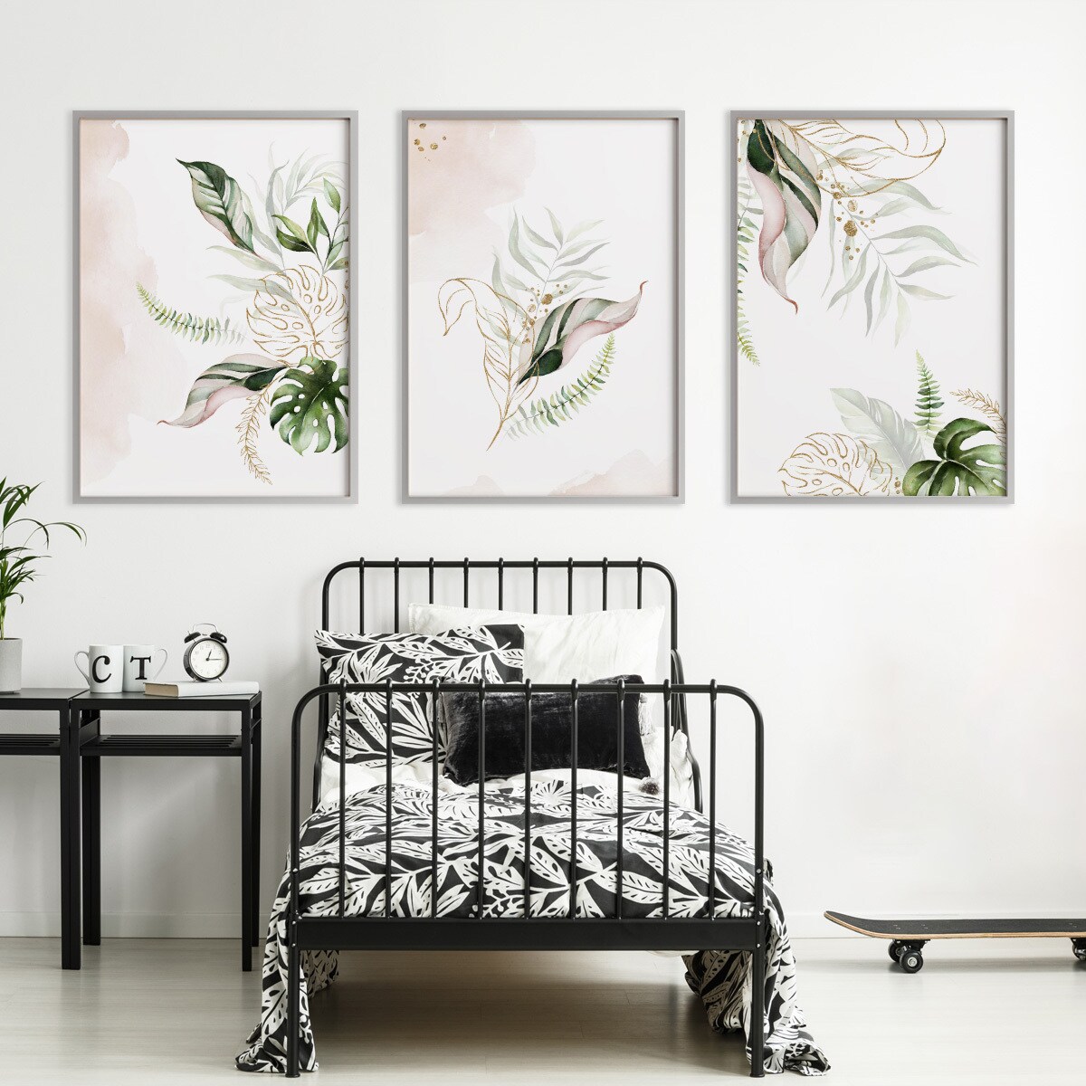 Zestaw 3x Plakat W Ramie AKWARELOWE Liście W Stylu Boho 30x40cm