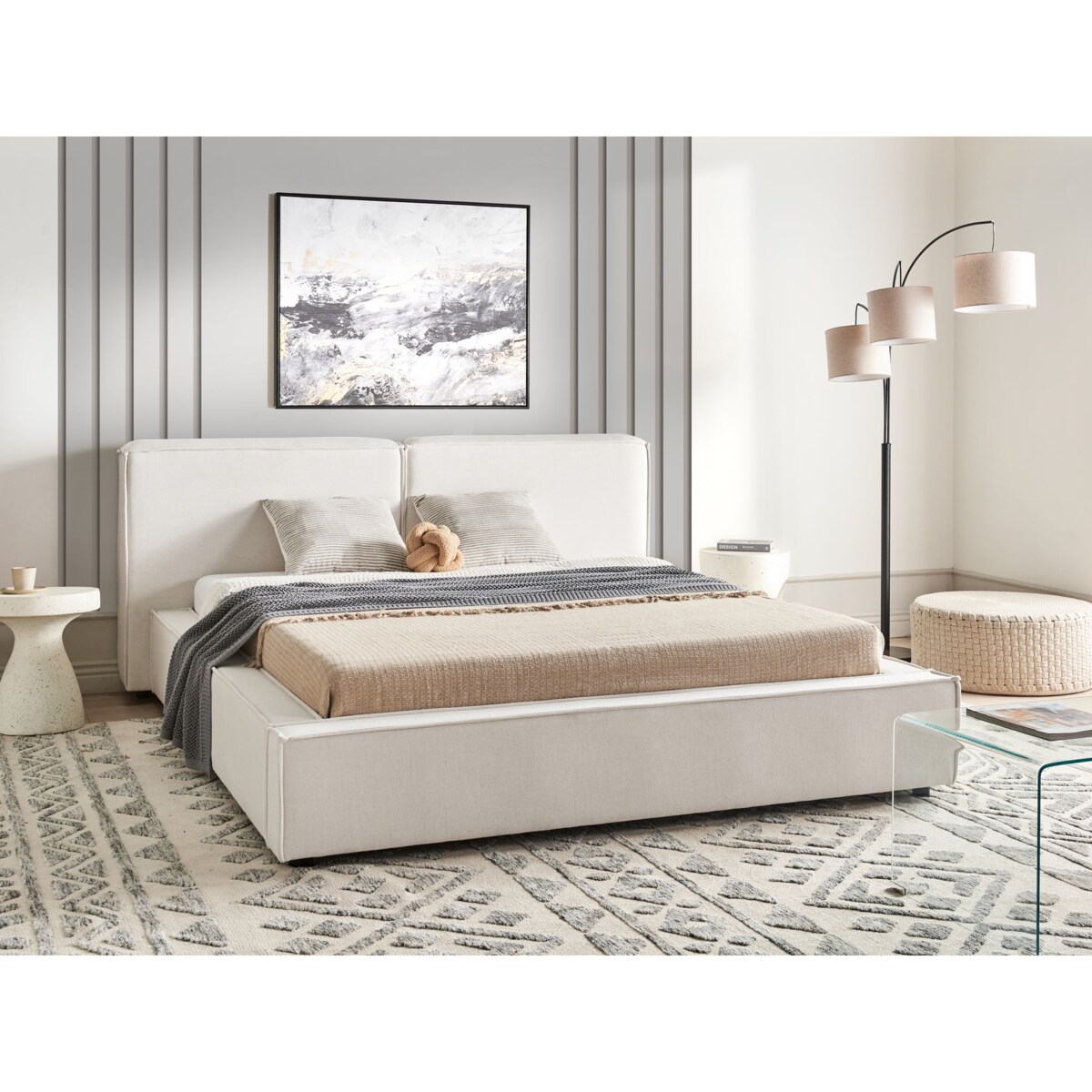 Łożko tapicerowane 160 x 200 cm złamana biel LINARDS