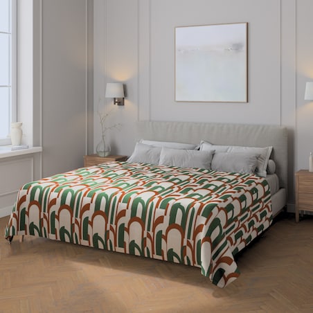 Pled narzuta 220x260cm 220x260 zielono-czerwony wzory na kremowym tle