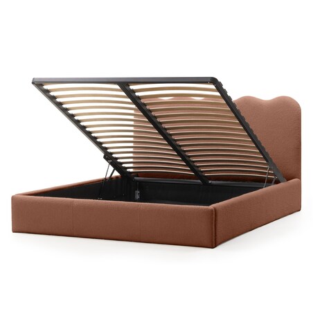 Łóżko 160x200 cm ze stelażem i pojemnikiem bouclé miedziane