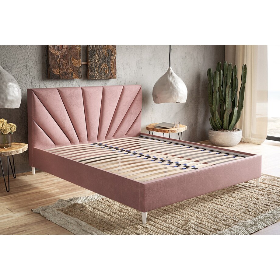 Łóżko jednoosobowe 120x200 LUXO 3 tapicerowane, na wysokich nogach- różowe