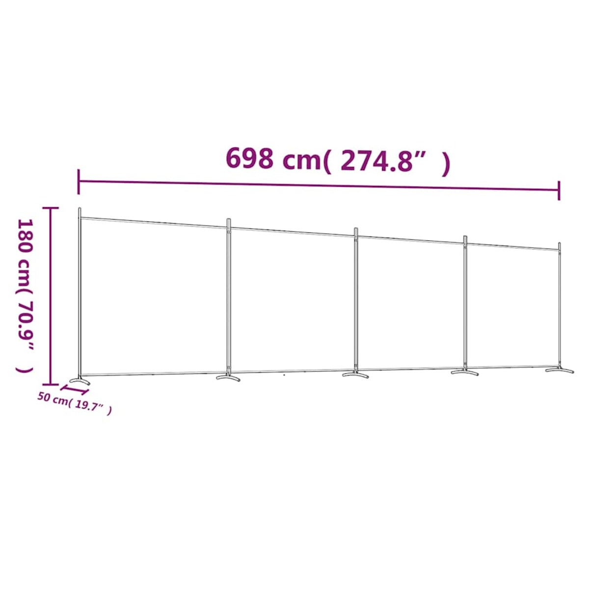 vidaXL Parawan 4-panelowy, antracytowy, 698x180 cm, tkanina