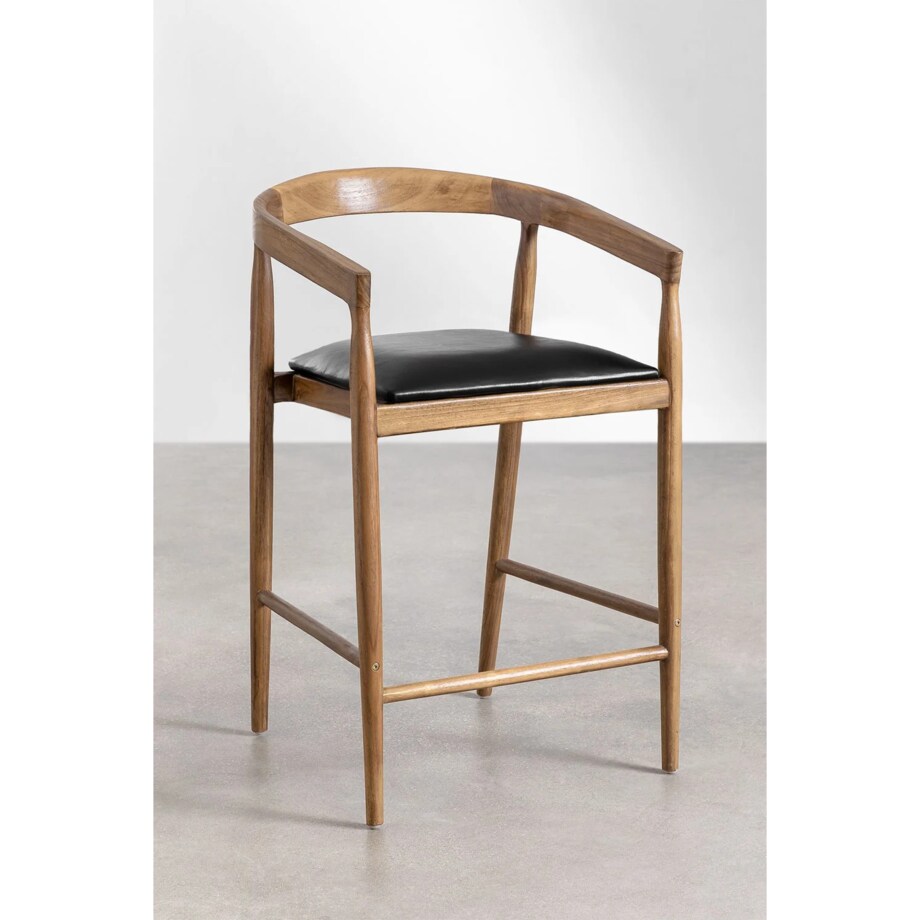 Krzesło barowe drewno tekowe z czarnym siedziskiem Visby 70 cm