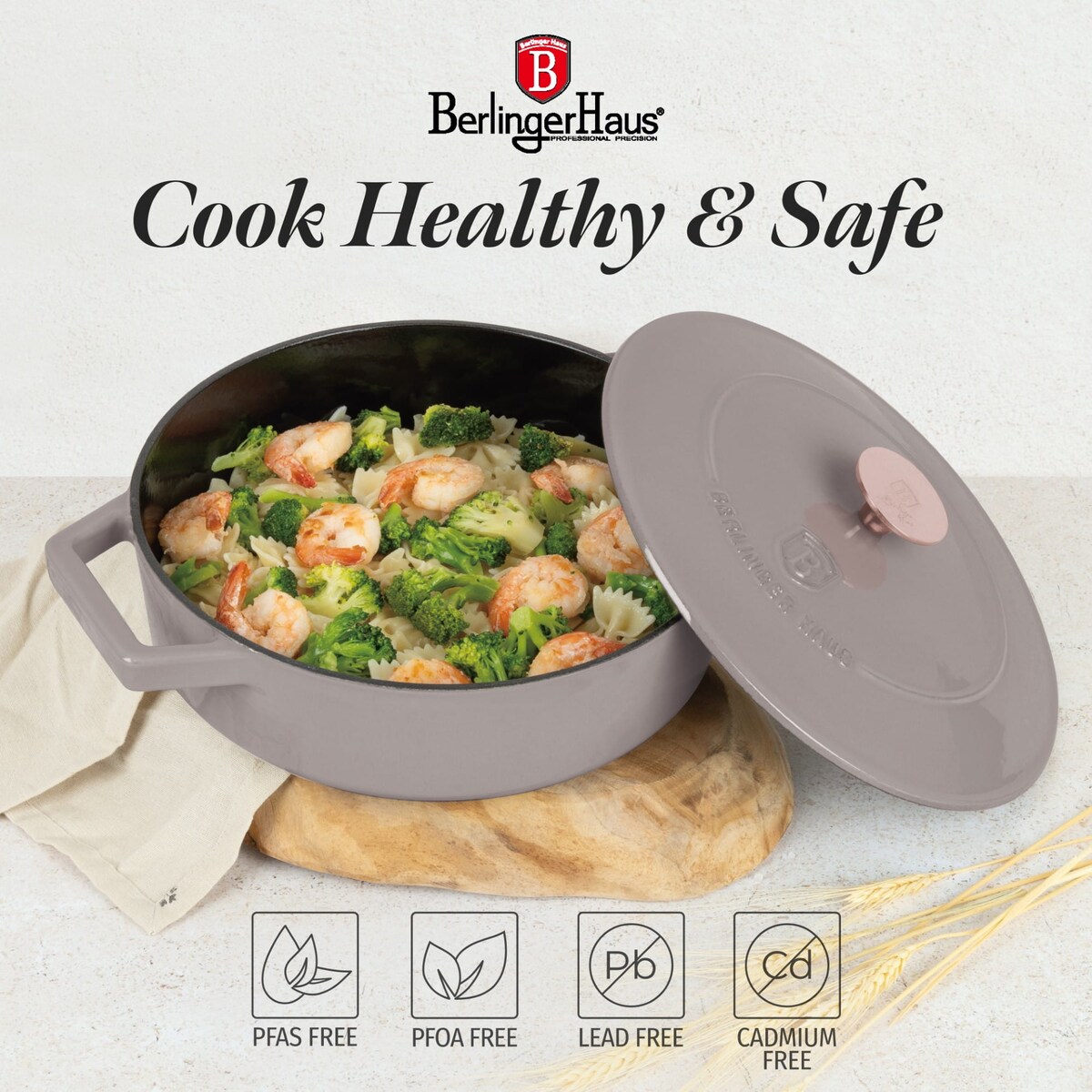 Płytki garnek żeliwny 26cm BerlingerHaus Taupe BH-6527