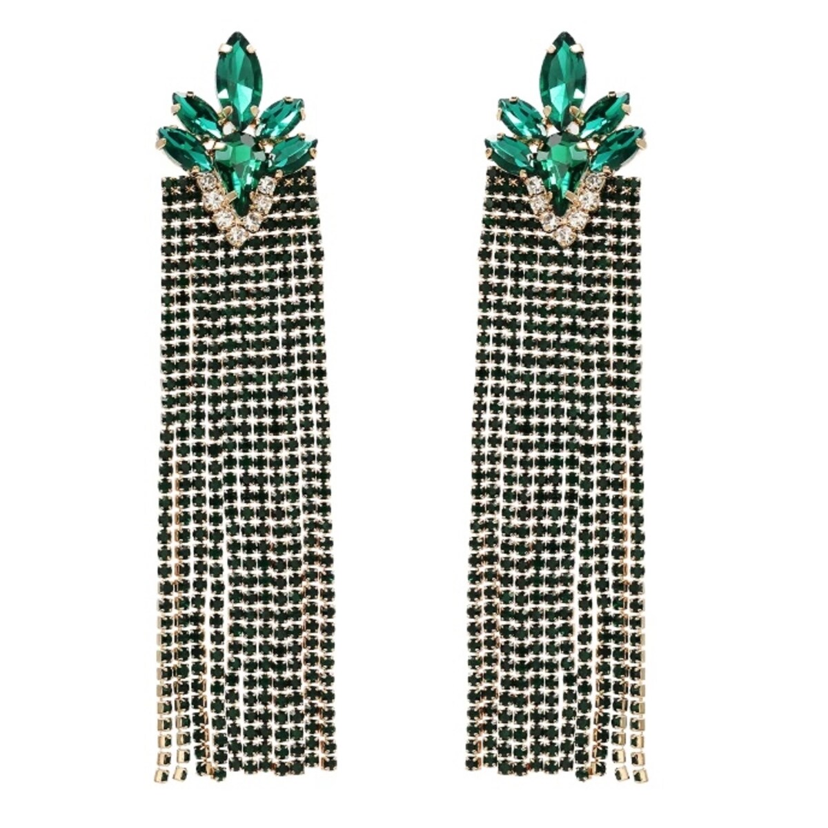 Długie zielone sznury cyrkonii 2w1 kolczyki sztyfty okazałe szykowne modne