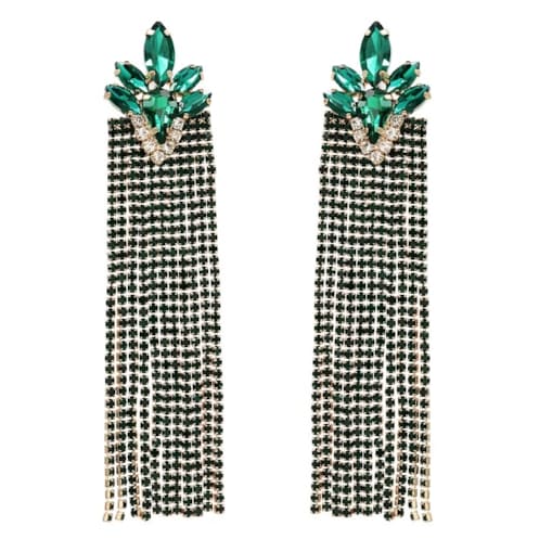Długie zielone sznury cyrkonii 2w1 kolczyki sztyfty okazałe szykowne modne
