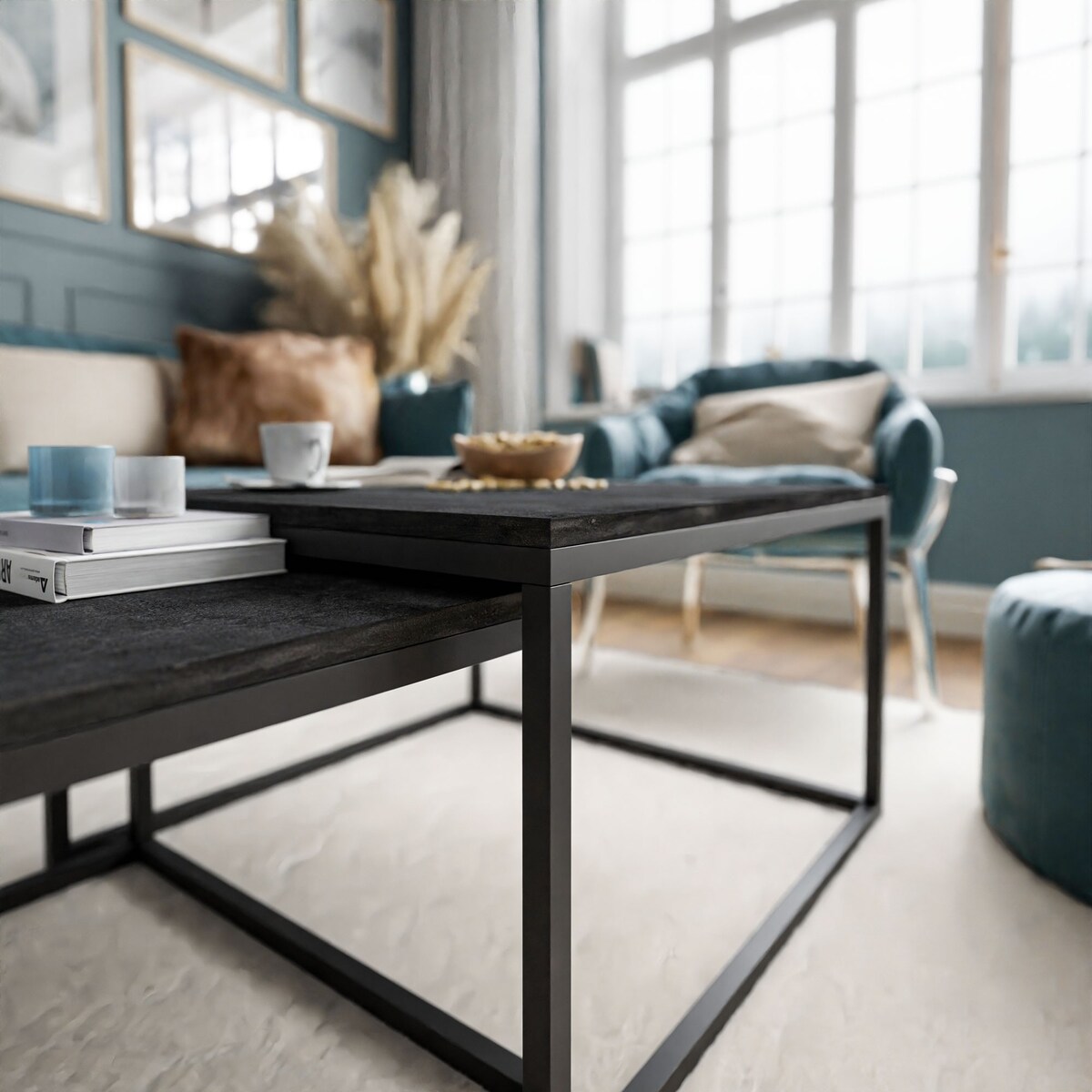 Stolik kawowy ława YOSHI 2w1 czarny ciemny beton 36/42 cm