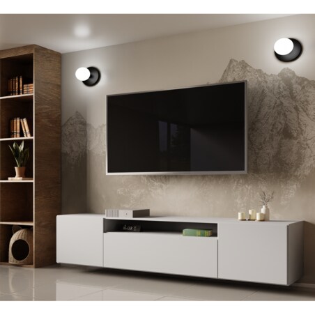 Szafka RTV LION 200cm wisząca, do pokoju gościnnego, proste fronty- biała