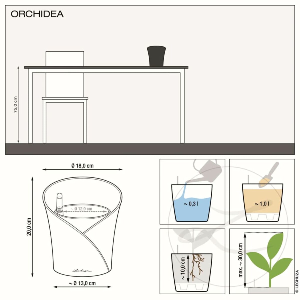 LECHUZA Donica ORCHIDEA ALL-IN-ONE, kolor biały matowy