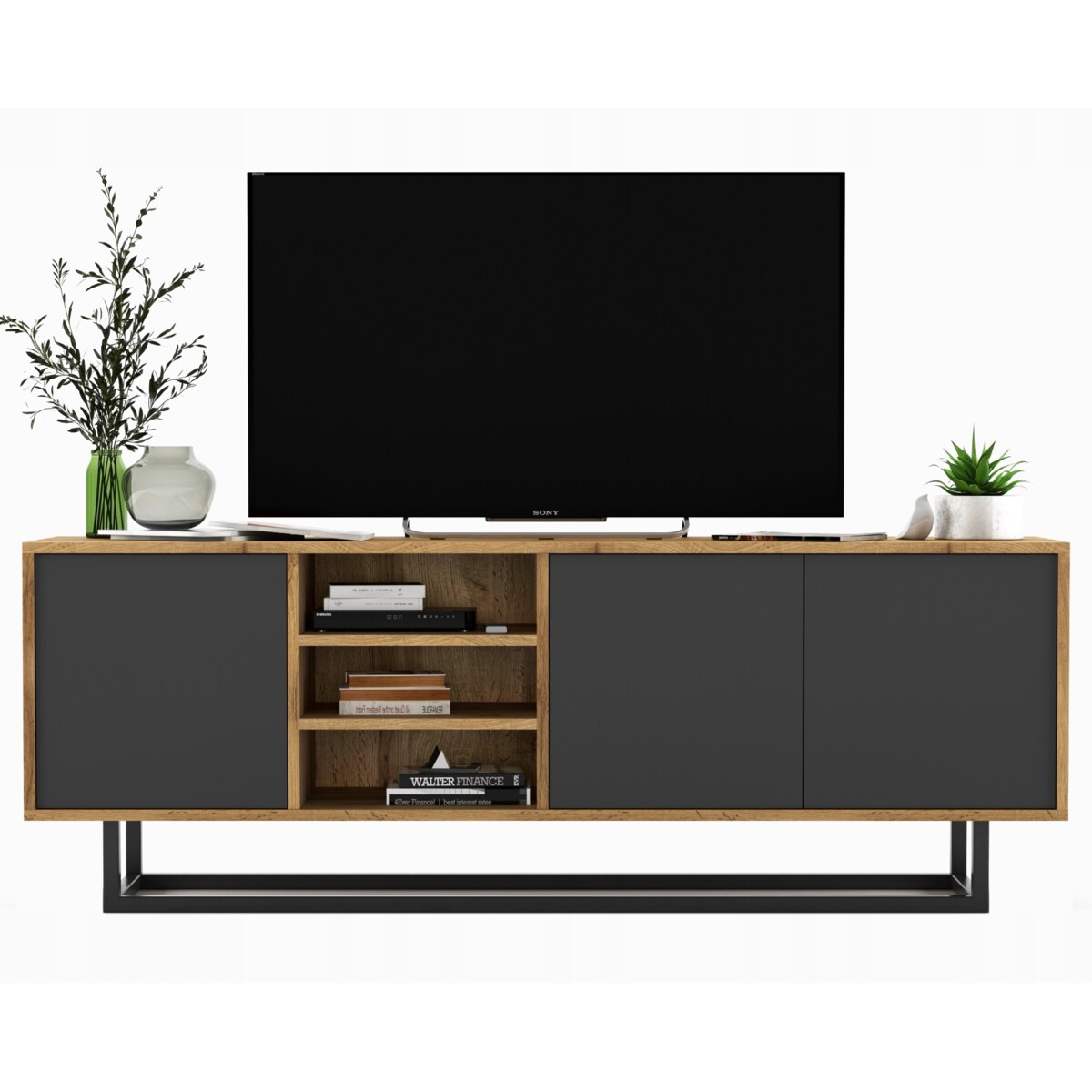 Szafka RTV Industrialna Komoda Loft Dąb Wotan Grafit MAT 150 cm