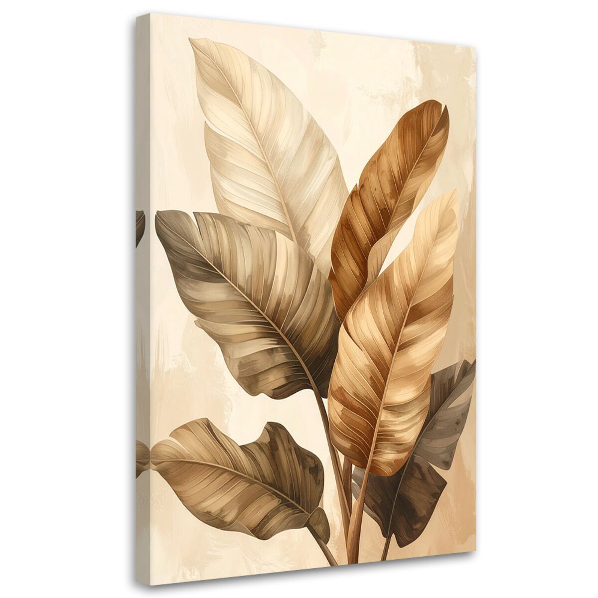 Obraz nowoczesny do salonu biura, Beżowe liście tropikalne w spokojnej botanicznej kompozycji 70x100cm