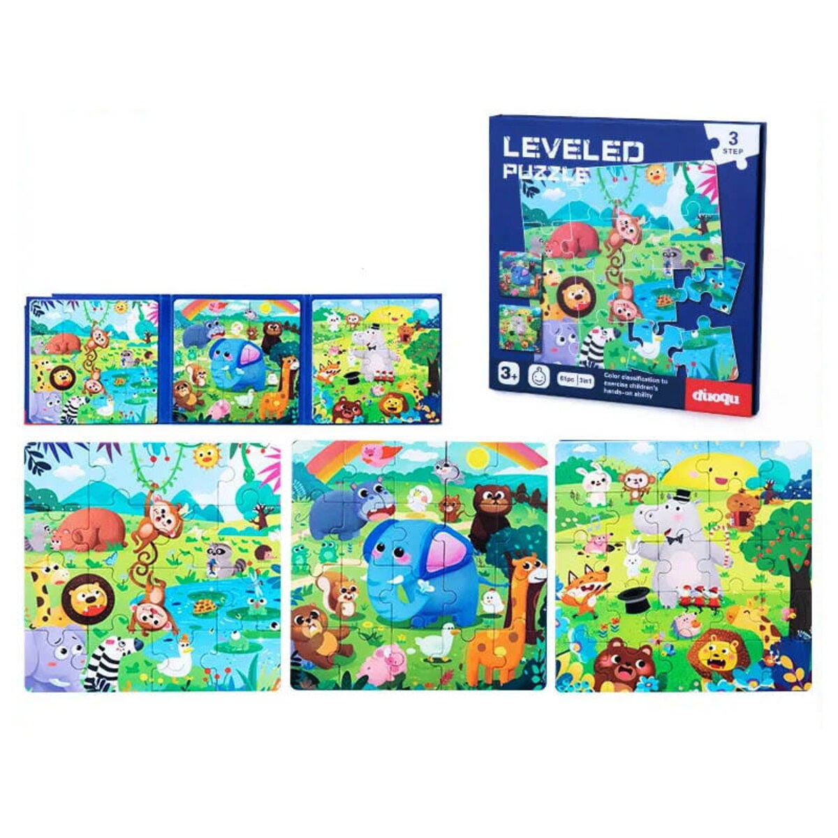 Puzzle magnetyczne - Poziom 3 - Małpka, Słoń, Hipopotam