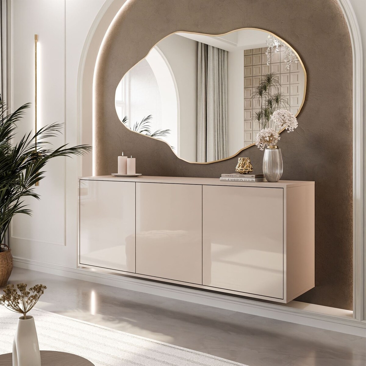 Trzydrzwiowa komoda SANAYI kaszmir połysk, wisząca