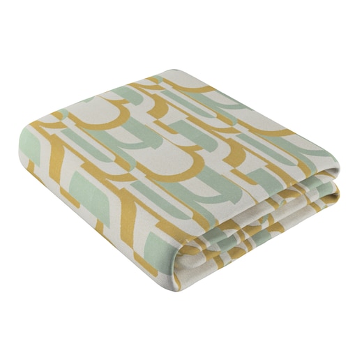Pled narzuta 220x260cm 220x260 miętowo-żółte wzory na kremowym tle