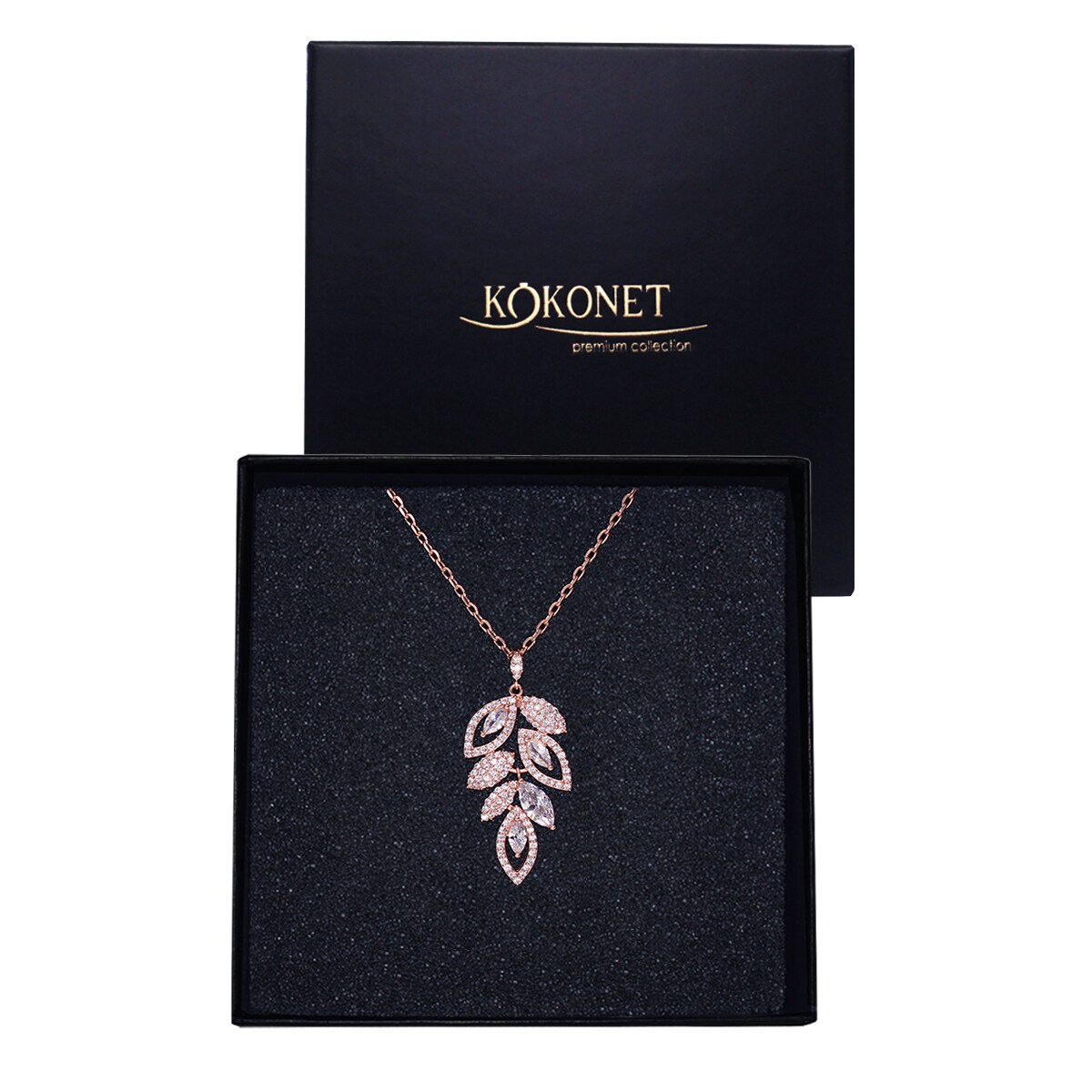 Naszyjnik ślubny rose gold z listkiem elegancki na ślub